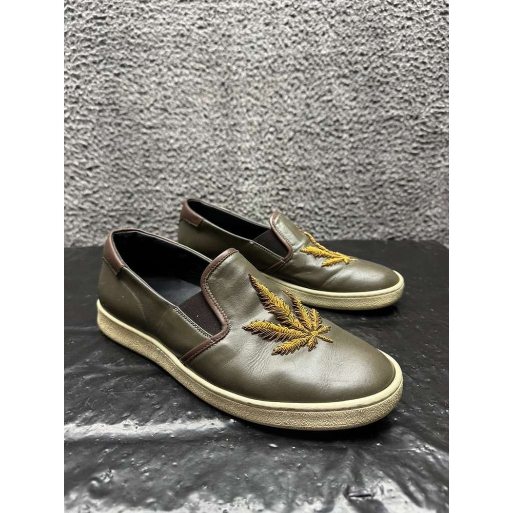 Palm‎ Angels Embroidered Leather Slip-On Sneakers Olive Green Mens Size 47